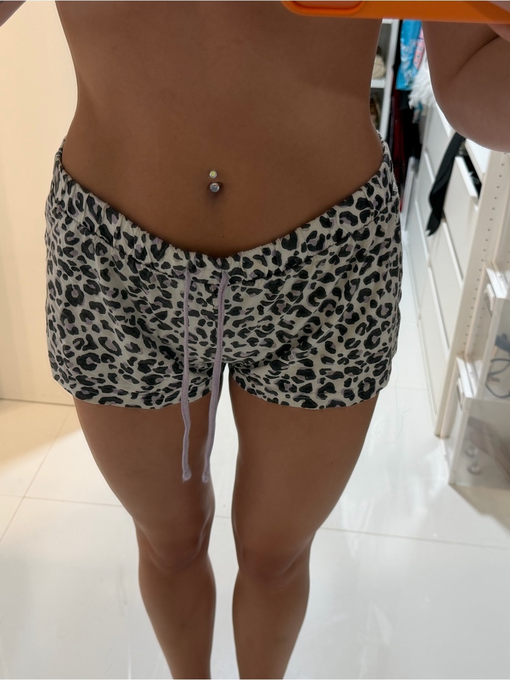 Leopard Print Drawstring Lounge Shorts - White & Black